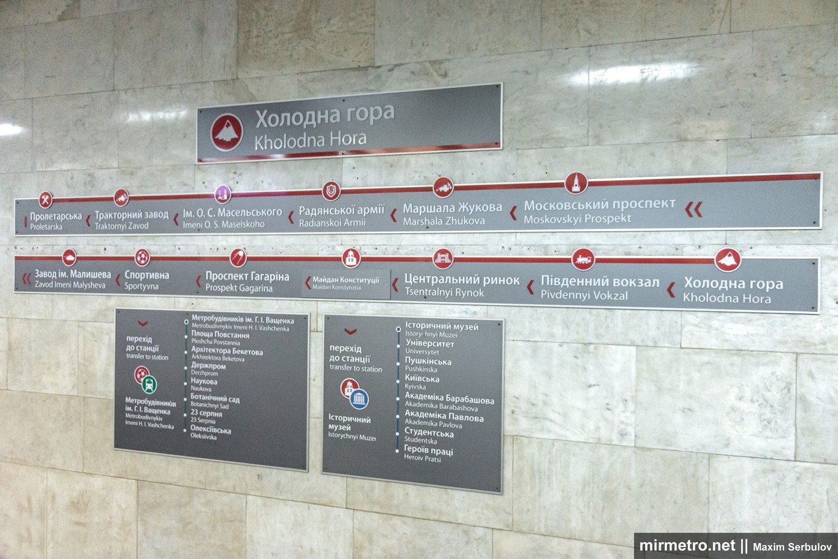 Станция метро «Холодная гора», название на стене