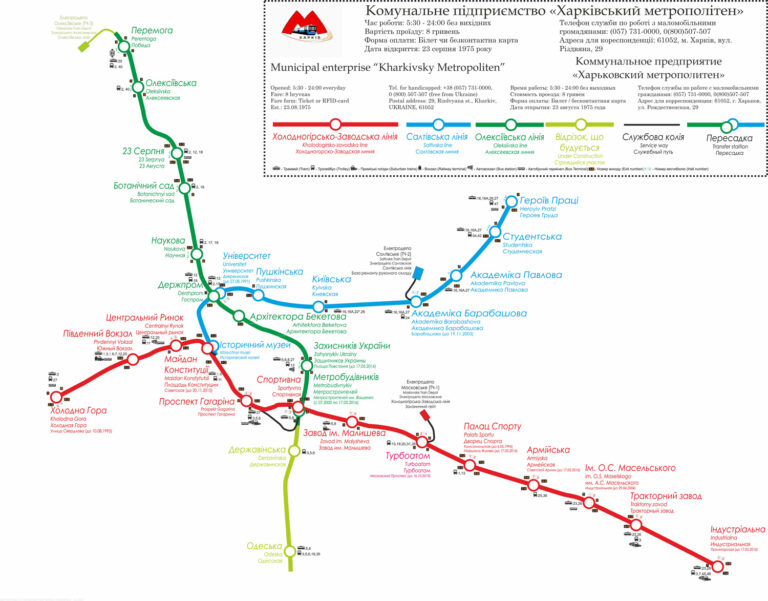Схема Харьковского метрополитена с указанием машрутов городского транспорта. Автор: Кирилл Гальченко.