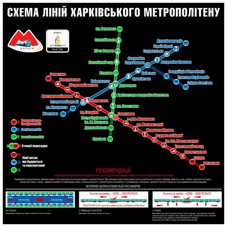 Офіційна схема Харківського метрополітену, що висіла у вагонах.