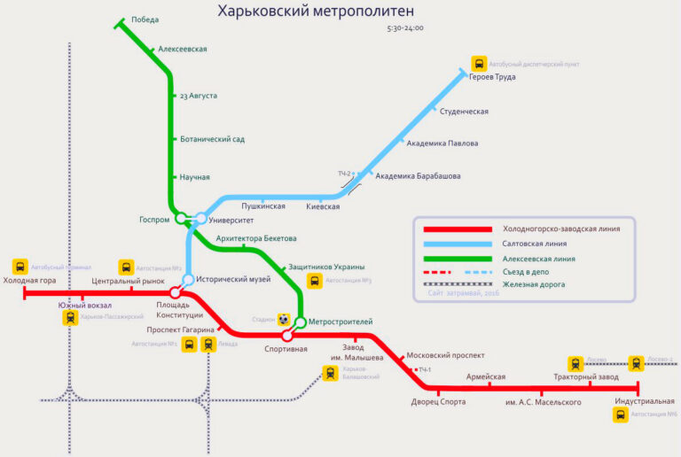 Схема із зазначенням залізничних та автобусних вокзалів. Джерело: zatramvaj.org.ua